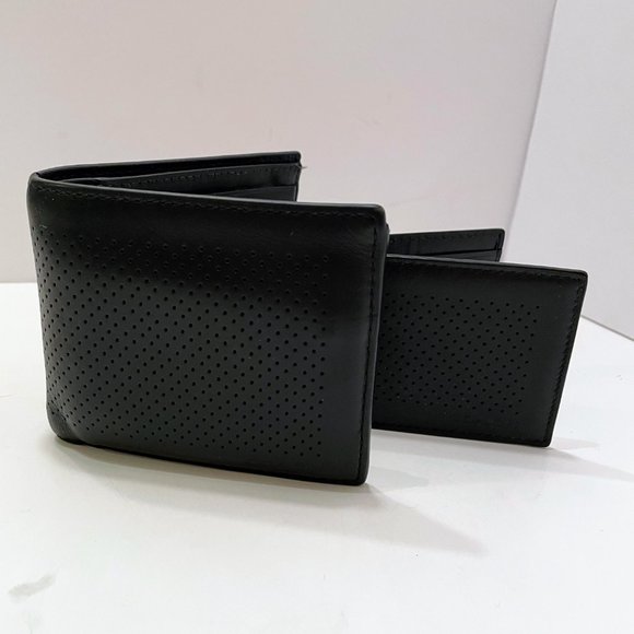 Coach New York Black Perforated Leather Bifold Wallet & Removable Compact Wallet - Picture 11 of 14